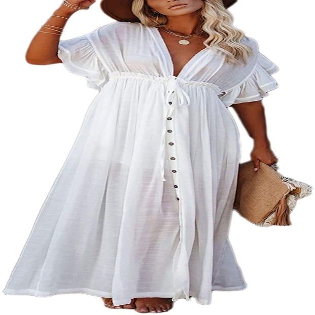 TSQFE Women Sexy Kimono Cover Ups Beachwear Turkish Kaftans Long Swimsuit Cover up Caftan Beach Dress (Color : H-White)