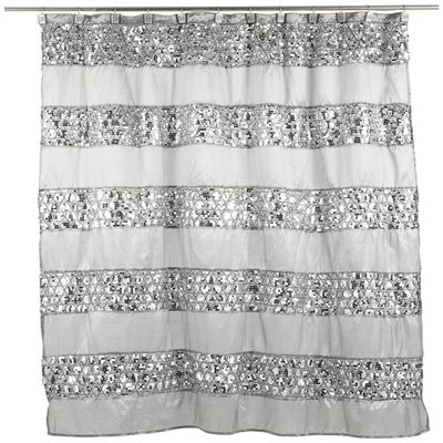 Popular Bath 13pc Sinatra Bathroom Shower Curtain Set Classic Shower Curtain & 12 Shower Curtain Hooks Luxury Fabric Shower Curtain Unique Design Bling Silver Mosaic Glass Silver Shower Curtain Set