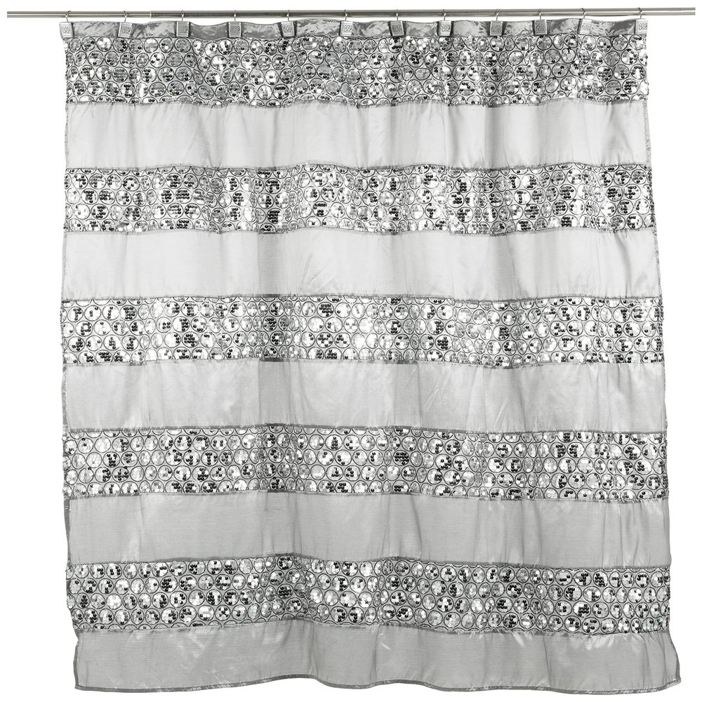 Popular Bath 13pc Sinatra Bathroom Shower Curtain Set Classic Shower Curtain & 12 Shower Curtain Hooks Luxury Fabric Shower Curtain Unique Design Bling Silver Mosaic Glass Silver Shower Curtain Set