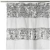 Popular Bath 13pc Sinatra Bathroom Shower Curtain Set Classic Shower Curtain & 12 Shower Curtain Hooks Luxury Fabric Shower Curtain Unique Design Bling Silver Mosaic Glass Silver Shower Curtain Set view 2