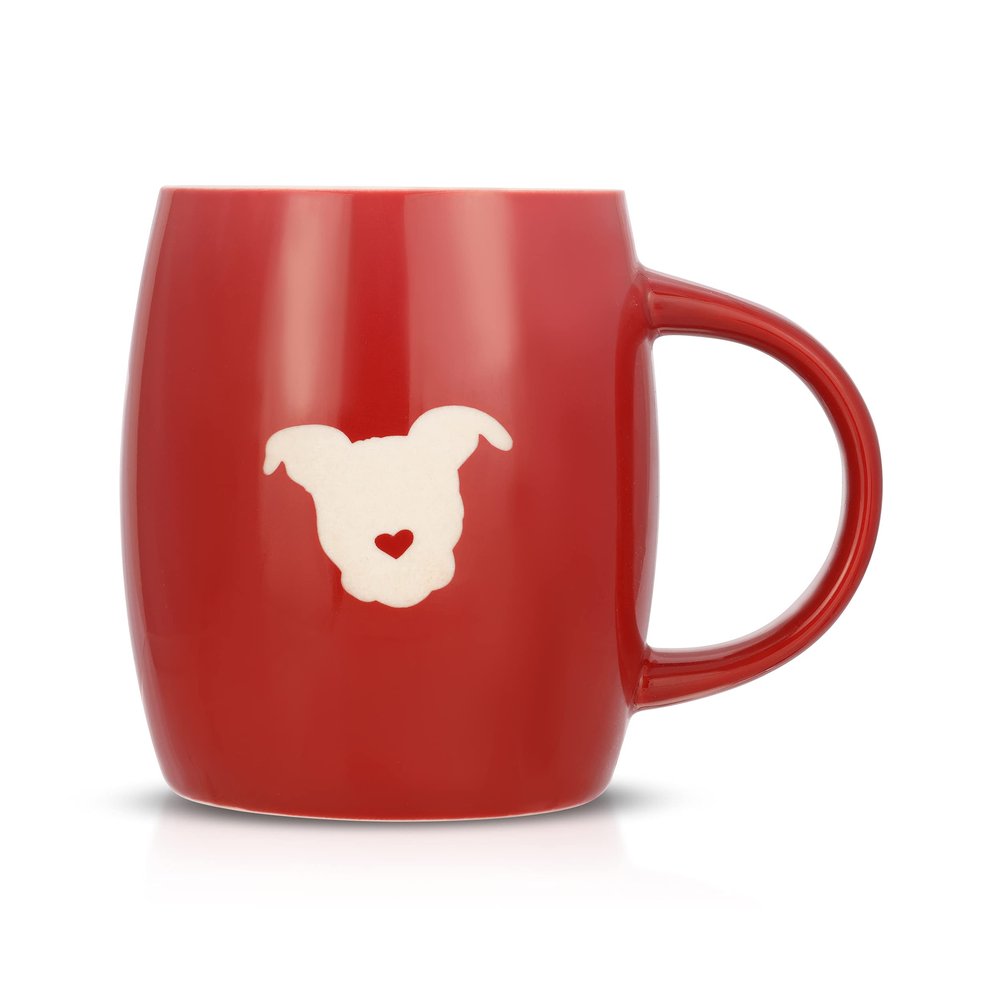 The Gentle Pit Etched Ceramic Rescue Dog Love Coffee Mug (Red Exterior)