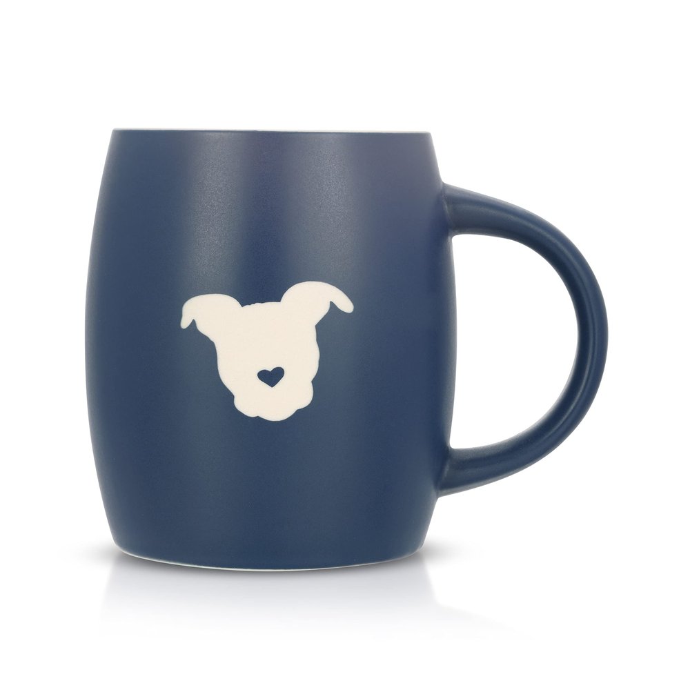 The Gentle Pit Etched Ceramic Rescue Dog Love Coffee Mug (Navy Exterior)