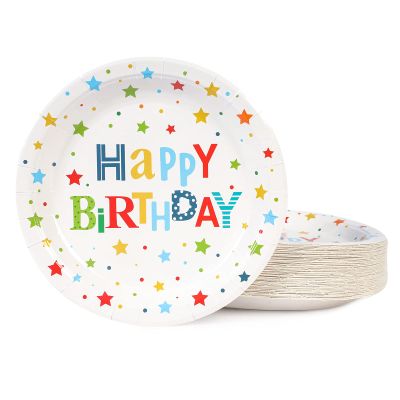 CENLBJ Happy Birthday Party Plates, 9inch-50pcs, Birthday Party Paper Plates, for Decorations