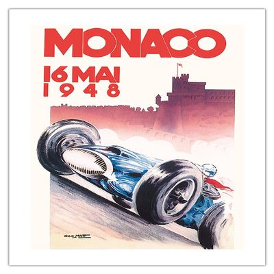 1948 Monaco Grand Prix - Vintage Car Racing Poster by Go Ham (Georges Hamel) - Bamboo Fine Art 290gsm Paper Print (Unframed) 24x32in