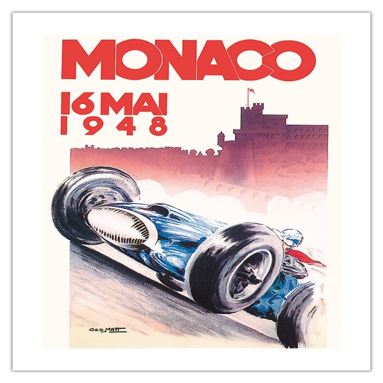 1948 Monaco Grand Prix - Vintage Car Racing Poster by Go Ham (Georges Hamel) - Bamboo Fine Art 290gsm Paper Print (Unframed) 24x32in
