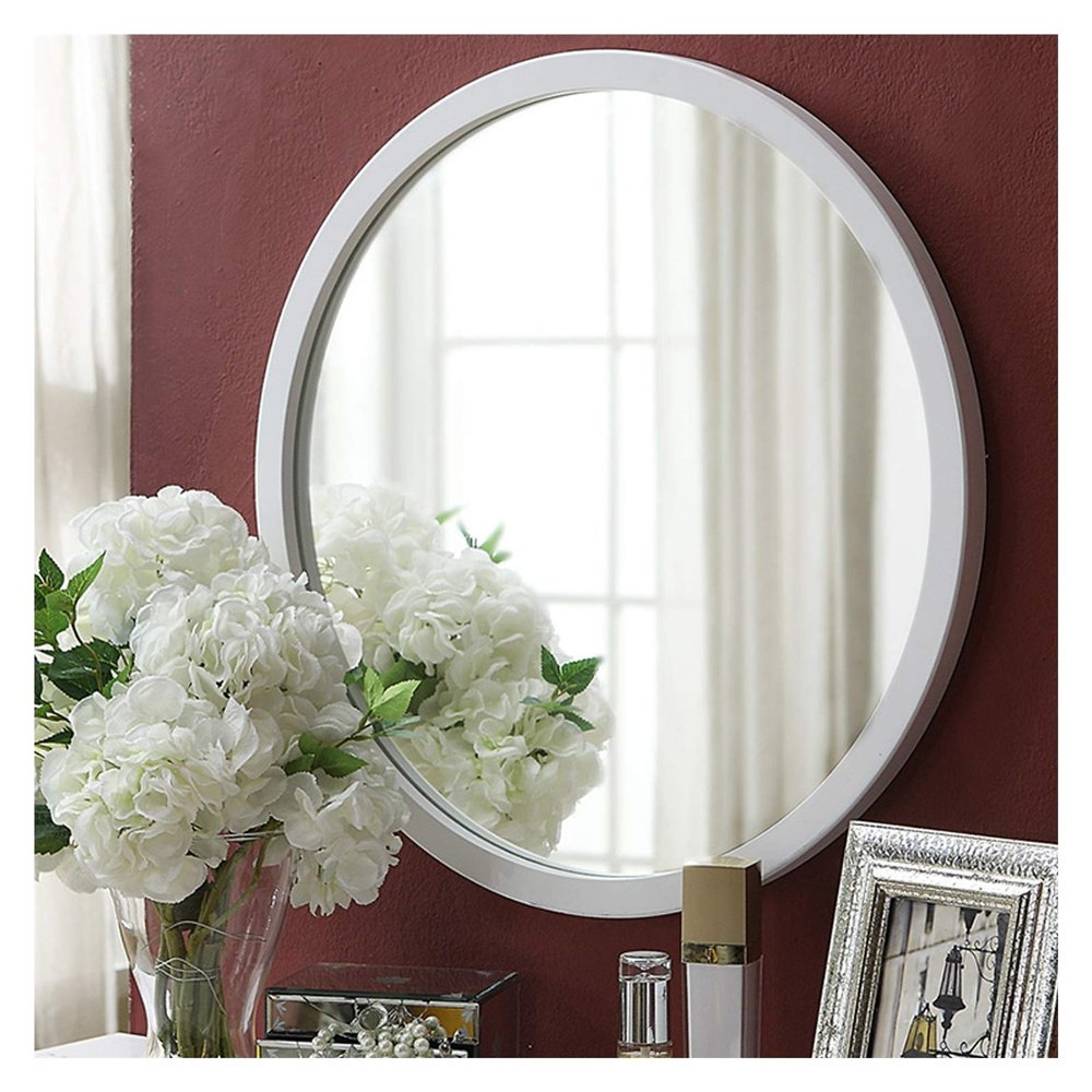 Bathroom Mirrors Wall Mounted | Round Mirrors for Walls, 30cm 40cm 50cm 60cm 70cm | Large Wall Mirrors for Living Room Hallway Bedroom or Sanitary, White Wood Frame