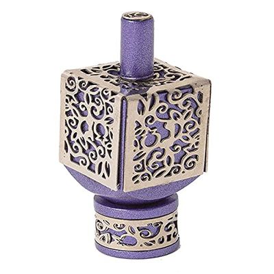 Yair Emanuel Decorative Dreidel with Stand | Pomegranates Cutout Design | Hanukkah Gift Jewish Decorations (Purple, Medium)