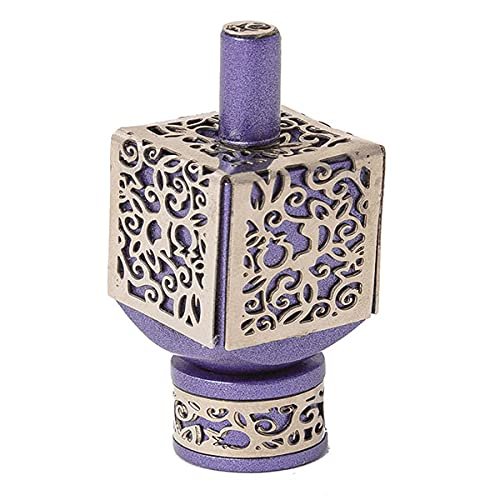 Yair Emanuel Decorative Dreidel with Stand | Pomegranates Cutout Design | Hanukkah Gift Jewish Decorations (Purple, Medium)