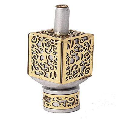 Yair Emanuel Decorative Dreidel with Stand | Pomegranates Cutout Design | Hanukkah Gift Jewish Decorations (Brass, Medium)