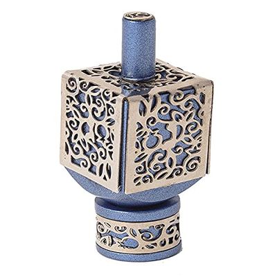 Yair Emanuel Decorative Dreidel with Stand | Pomegranates Cutout Design | Hanukkah Gift Jewish Decorations (Blue, Medium)