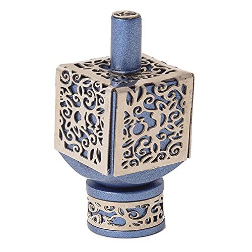 Yair Emanuel Decorative Dreidel with Stand | Pomegranates Cutout Design | Hanukkah Gift Jewish Decorations (Blue, Medium)