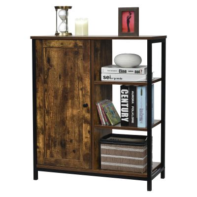 GLACER Industrial Style Floor Cabinet, Multifunctional Floor Storage Cabinet with Adjustable Shelf, Ideal for Living Room, Dining Room, Kitchen or Entryway, 27.5 x 12 x 32 inches (Rustic Brown)