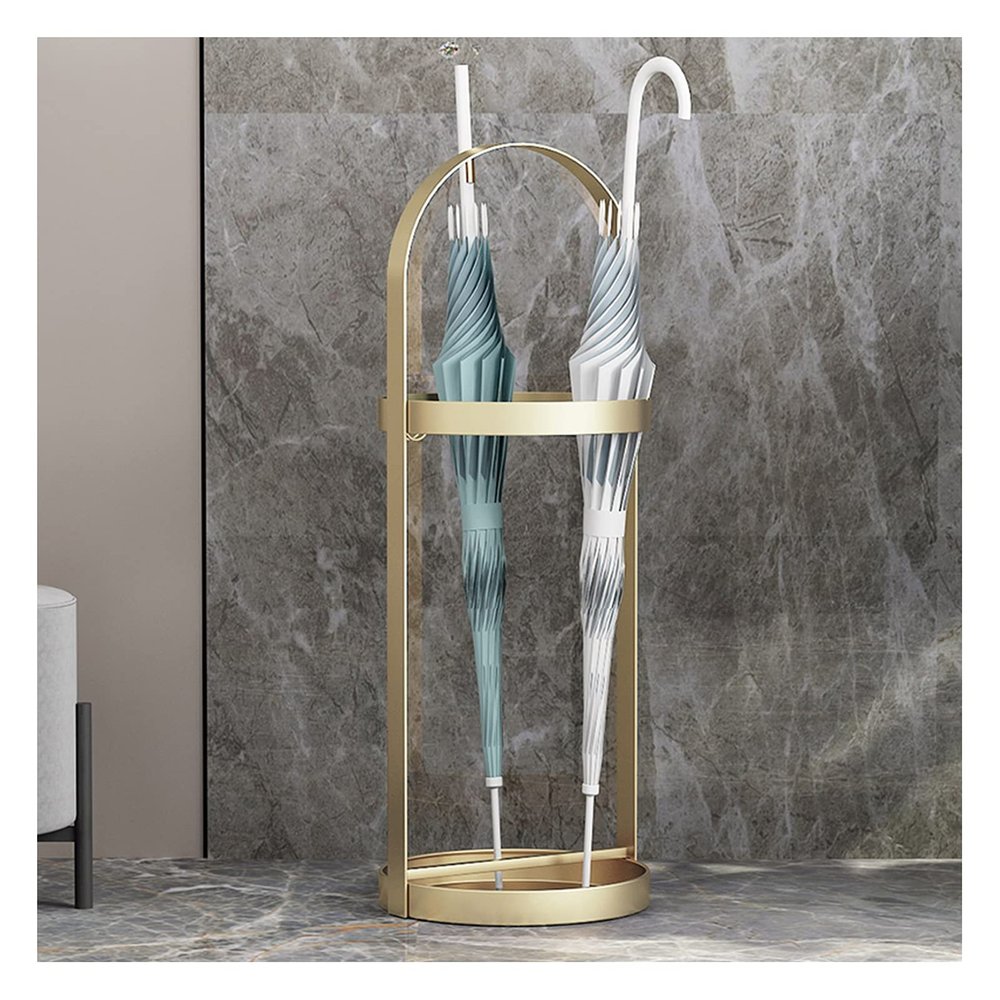 Umbrella Rack Hua Metal Creative Umbrella Storage Rack with Drip Tray, Home Business Umbrella Stand, Black, Golden, 25x25x70cm (Color : Gold)