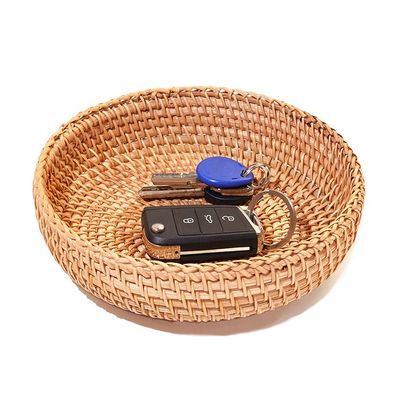 Small Round Keys Basket for Entryway Woven Baskets for Organizing Tabletop Decorative Wicker Organizer Basket for Keys Wallet Cell Phone for Fruit Candy Cracker