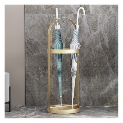 Umbrella Rack Hua Black and Gold Umbrella Stand, Metal Creative Umbrella Storage Rack, Stable Base with Drip Tray, Suitable for Home Business, 25x25x70cm (Color : Gold)