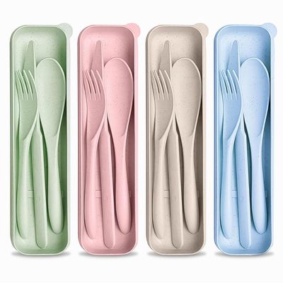 Wheat Straw Utensils Set with Case, 4 Adult Travel Silverware Sets