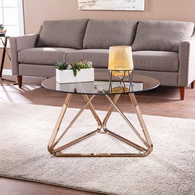 Unknown1 Contemporary Champagne Glass Cocktail Table Grey Modern Round Iron Finish Metallic Includes Hardware