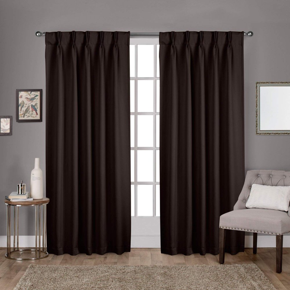 LITTLE BIRD 100% Polyester Fabric Double Pinch Pleat Blackout Window Curtains Panels Measurement Coffee W(21+21) L95(2 Panels Combined Size Dimension W 42" x L 95")