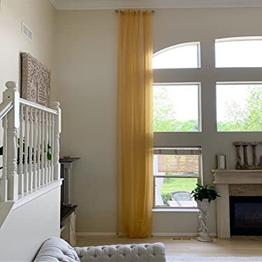 Ikiriska Sheer Polyester Extra Long Curtains 8-24 ft Grommet top (Gold Organza, 50Wx132L)