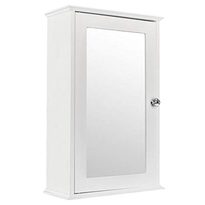 34 x 15 x 53 cm (L x W x H) MDF Bathroom Cabinet, Single Door Wall Mounted Medicine Cabinet with Mirror, White