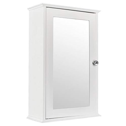 34 x 15 x 53 cm (L x W x H) MDF Bathroom Cabinet, Single Door Wall Mounted Medicine Cabinet with Mirror, White