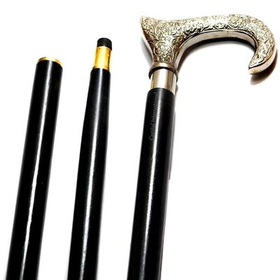 Vimal Nautical Silver & Black Wooden Handmade 3 Halves Black Folding Walking Sticks with Antique Design of Brass Handle.