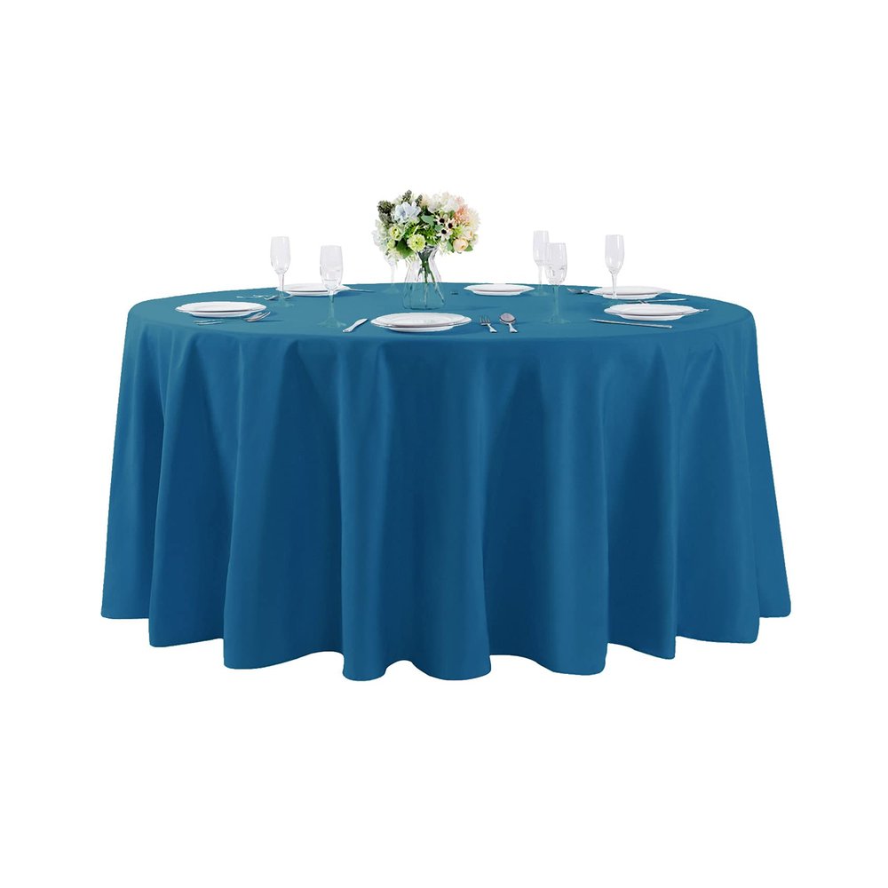 108 inch Round Tablecloth Washable Polyester Table Cloth Decorative Table Cover for Wedding Party Dining Banquet108 inch, Mediterranean Blue