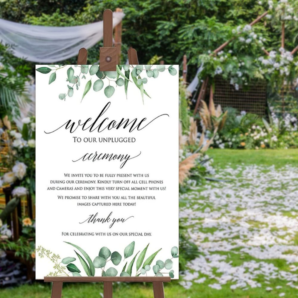 Fprqlyze Unplugged Wedding Reception Sign Greenery Unplugged Sign Unplugged Ceremony Sign Unplugged Wedding Unplugged Sign Wedding Unplugged