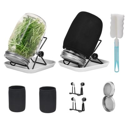 Lulonpon Sprouting Kit, 2 Sprouting Jar Kits, Wide Mouth Quart Mason Jars with Stainless Steel Screen Sprout Lids,1000ml, Stand and Canning Brush,Seed Sprouter Set for Growing Broccoli, Alfalfa