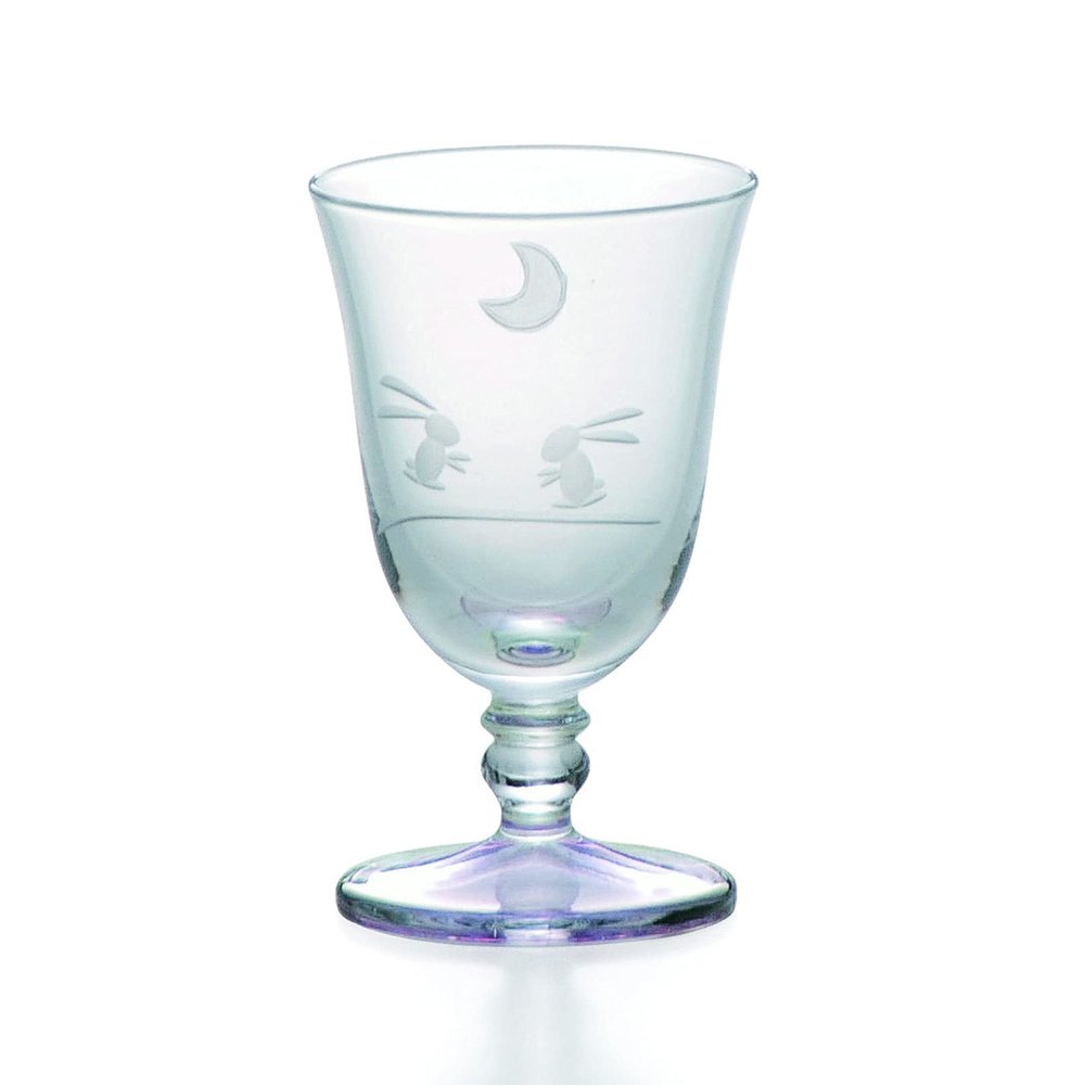 13H055-AM Cold Sake Glass with Base, Approx. 2.4 fl oz (70 ml), Kiriko Moon Rabbit, Amethyst, Made in Japan