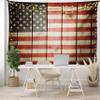 Ambesonne American Flag Tapestry, Usa Flag over Vertical Striped Wooden Board Citizen Solidarity Art, Fabric Wall Hanging Decor for Bedroom Living Room Dorm, 45" X 30", Coral Cream view 1