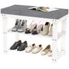 Domax White Shoe Rack Bench for Entryway - Bench with Shoe Storage Front Door Shoe Bench with Cushion Upholstered Padded Seat 3 Tier Bamboo Shoe Holder for Indoor Entrance Hallway Bedroom Living Room view 1