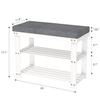 Domax White Shoe Rack Bench for Entryway - Bench with Shoe Storage Front Door Shoe Bench with Cushion Upholstered Padded Seat 3 Tier Bamboo Shoe Holder for Indoor Entrance Hallway Bedroom Living Room view 3