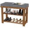 Domax Shoe Rack Bench for Entryway, 3-Tier Bamboo Shoe Holder with Cushioned Upholstered Seat, Brown view 1