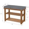 Domax Shoe Rack Bench for Entryway, 3-Tier Bamboo Shoe Holder with Cushioned Upholstered Seat, Brown view 3