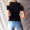 Andongnywell Women's Sexy Off Shoulder Short Sleeve Lace Up Casual Tunic Solid Color Blouse Tops Shirts (Black,X-Large,) view 3