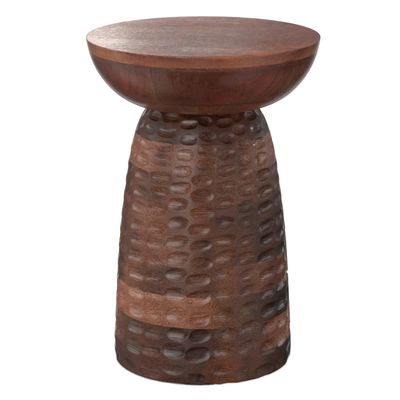 SIMPLIHOME Boyd End Table - 13 inch Wide Solid Mango Wood Round Accent Table in Warm Dark Brown, Handcrafted Contemporary Nightstand or Lamp Stand for Living Room, Bedroom, or Office, Assembled