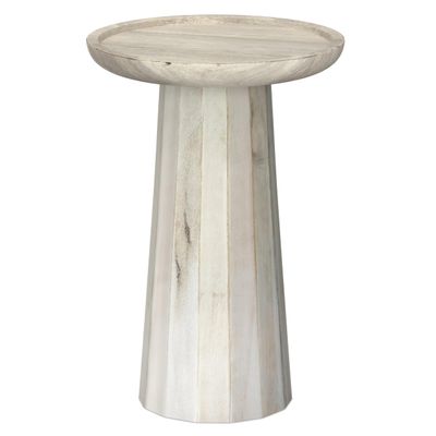 SIMPLIHOME Dayton End Table - 13 inch Wide Solid Mango Wood Round Accent Table in White Wash, Handcrafted Contemporary Nightstand or Lamp Stand for Living Room with Textured Finish, Assembled