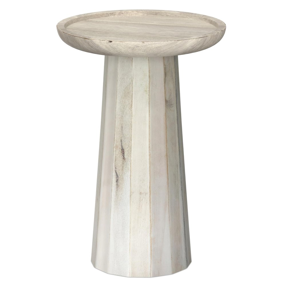 SIMPLIHOME Dayton End Table - 13 inch Wide Solid Mango Wood Round Accent Table in White Wash, Handcrafted Contemporary Nightstand or Lamp Stand for Living Room with Textured Finish, Assembled