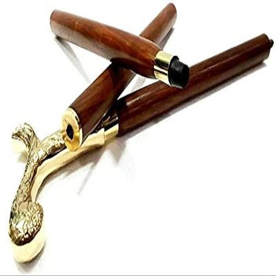 Vimal Nautical Golden & Brown Canes Handmade Brass Man/Women Walking Cane-Walking Stick-Wooden Walking Stick