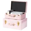 Vintiquewise Decorative Tufted Velvet Suitcase Treasure Chest Set of 2, Pink view 1