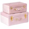 Vintiquewise Decorative Tufted Velvet Suitcase Treasure Chest Set of 2, Pink view 3
