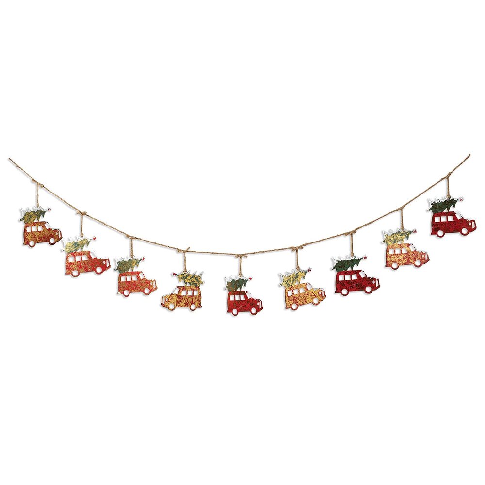 6 Foot Christmas Metal Truck Garland - Burlap Ties
