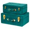 Vintiquewise Decorative Tufted Velvet Suitcase Treasure Chest Set of 2, Green view 3