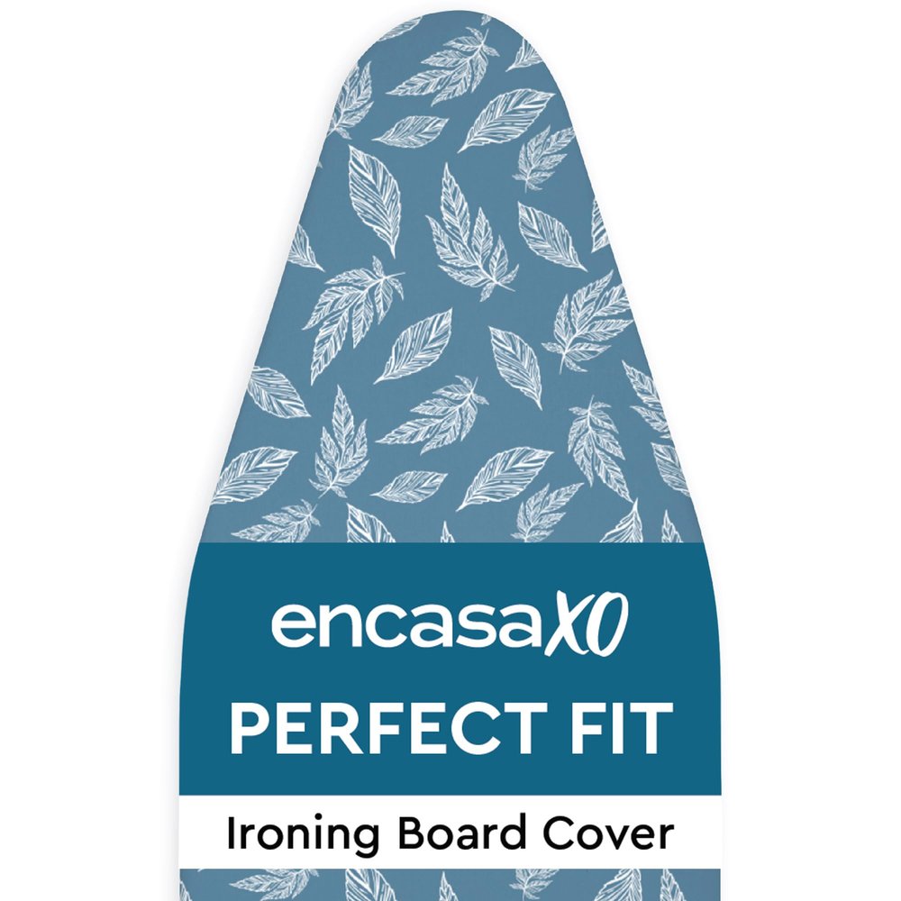 Encasa XO Ironing Board Cover and Pad 49"x18" Standard Size - Thick 3mm Felt Padded Iron Board Cover with Padding, Scorch & Stain Resistant Cotton, Heavy Duty Drawstring, Snug Fit - Big Leaves Blue