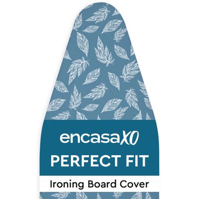 Encasa XO Ironing Board Cover and Pad 54"x15" Standard Size - Thick 3mm Felt Padded Iron Board Cover with Padding, Scorch & Stain Resistant Cotton, Heavy Duty Drawstring, Snug Fit - Big Leaves Blue