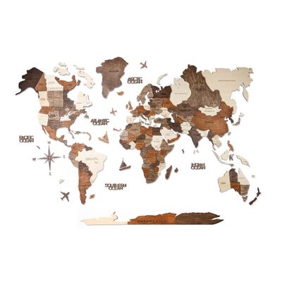 AWESOMETIK MULTICOLOR 3D Wood World Map 3D Wood Map of the World Easy Installation with Double Sided Tape Includes Add Ons Premium Durable Plywood Ideal for Home and Office Decor