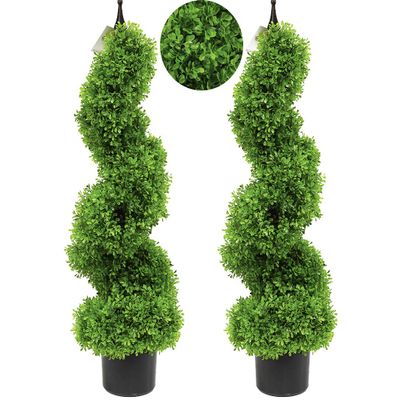 Artificial Topiary Tree Set of 2 Boxwood Spiral topiaries Trees 35 inch/2.95 ft Faux Topiary Trees Artificial Topiaries Trees