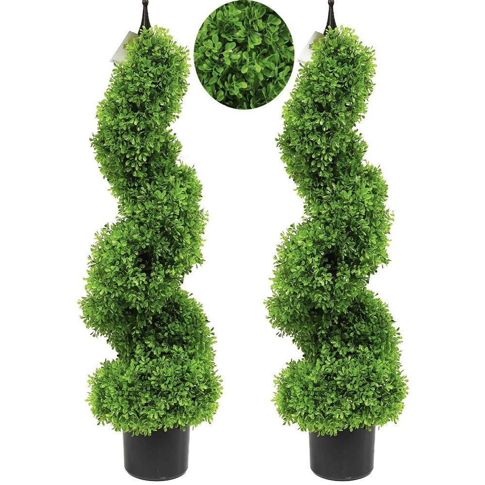 Artificial Topiary Tree Set of 2 Boxwood Spiral topiaries Trees 35 inch/2.95 ft Faux Topiary Trees Artificial Topiaries Trees
