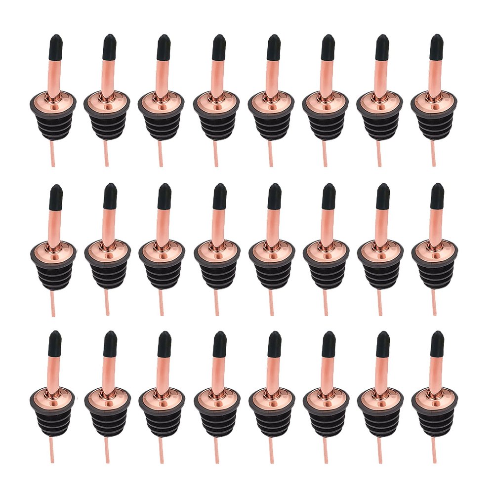 24 Pcs Stainless Steel Liquor Pour Spouts Set, Liquor Bottle Pourers with Rubber Dust Caps for Pours Liquid, Olive Oil, Wine, Vinegar (Rose Gold-24 Pack)